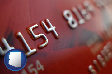 a credit card macro photo - with Arizona icon